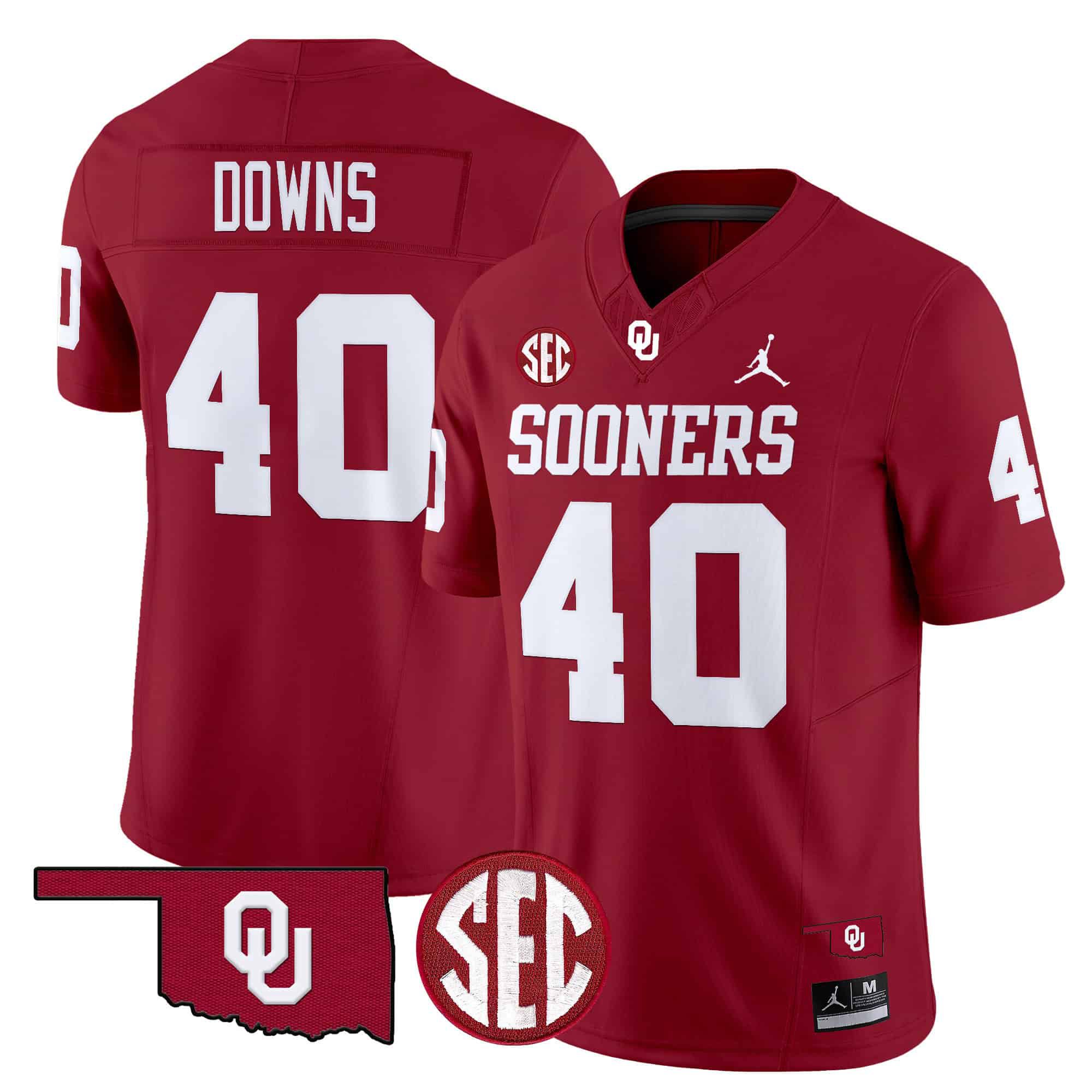 Men Oklahoma Sooners #40 Downs Red 2024 Vapor Limited NCAA Jersey style 1